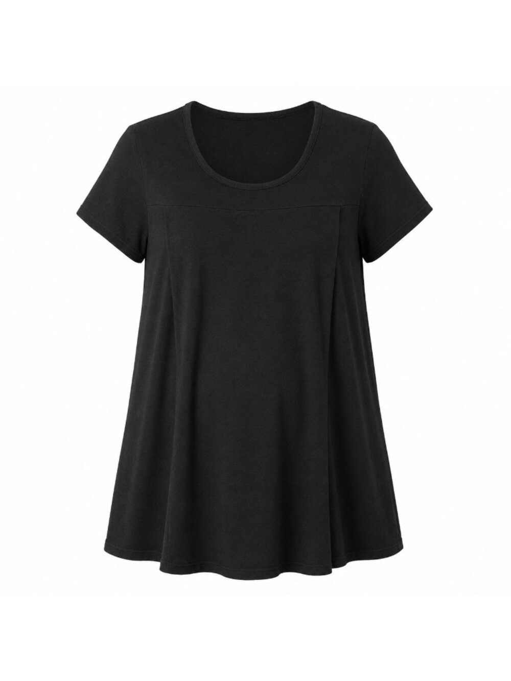 Savi Mom Maternity Women's Medium Black Pleated Tunic Top Short Sleeve Stretch